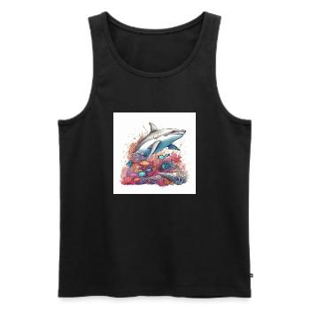 shark swims in the coral reef - Men's Premium Organic Tank Top - black - Front - AI Model Male 178 light (178cm)