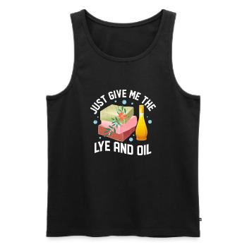 Just Give Me The Lye And Oil! Soapmaking Soapmaker - Men's Premium Organic Tank Top - black - Front - Michal (187cm)