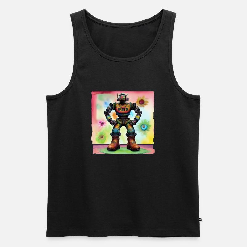 Robo Blume - Männer Premium Bio Tank Top - Schwarz
