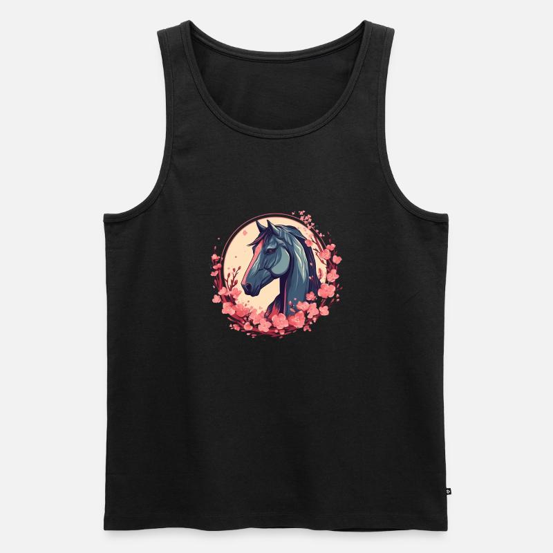 Pferd in Blütenring - Männer Premium Bio Tank Top - Schwarz