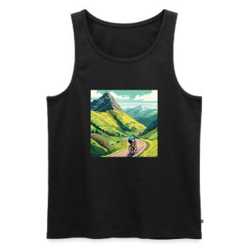 Un cycliste sur route escalade la montagne en France Alpes - Débardeur bio Premium Homme - noir - Devant - Michal (187cm)