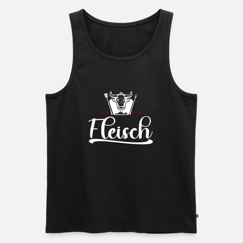 Fleisch Logo mit Stier Weiß - Männer Premium Bio Tank Top - Schwarz