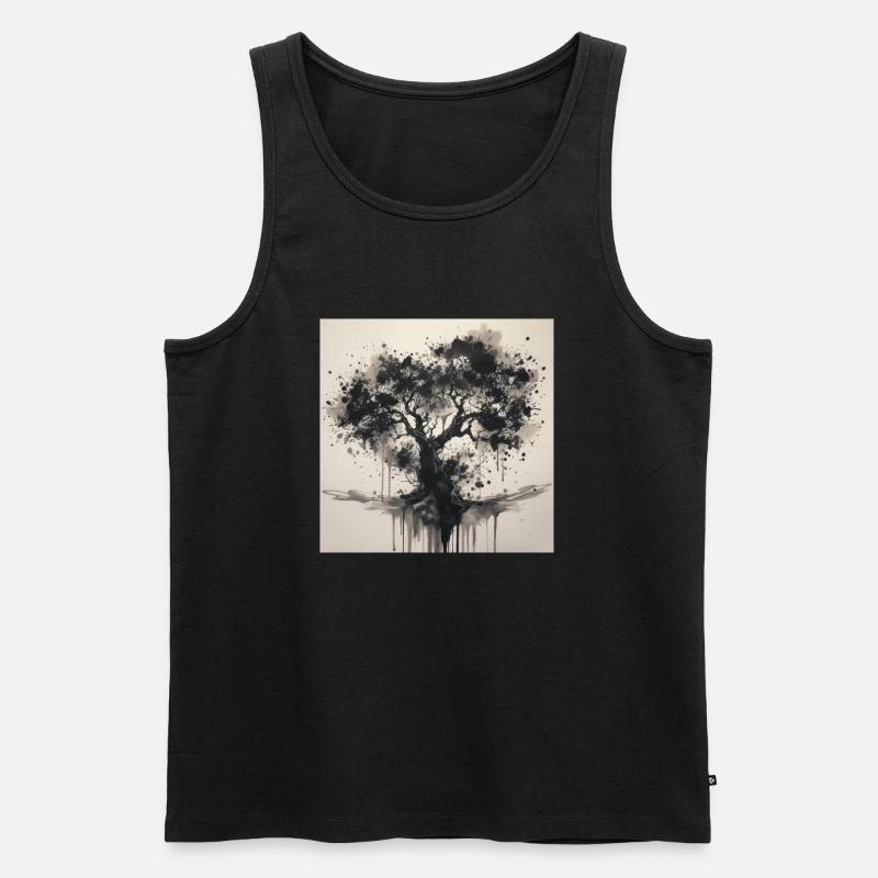 Schwarzer Baum im Aquarell-Stil - Männer Premium Bio Tank Top - Schwarz
