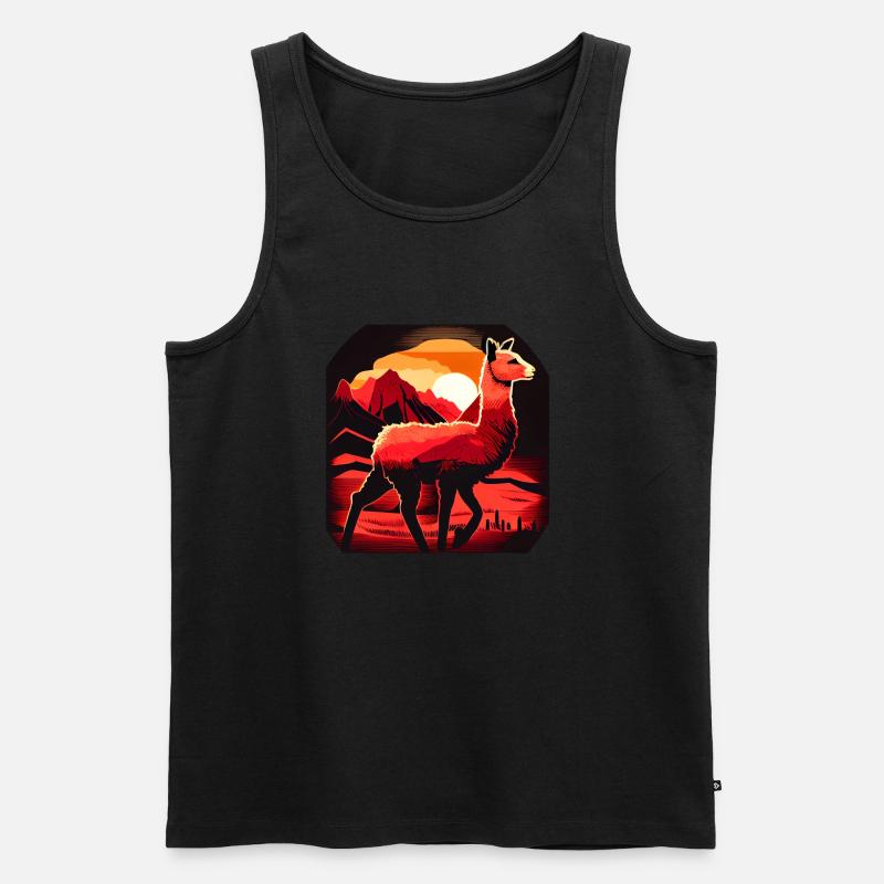 Cria Lama Sunset Mountains - Männer Premium Bio Tank Top - Schwarz