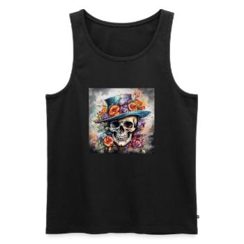 TÊTE DE MORT AU CHAPEAU FLEURI - Débardeur bio Premium Homme - noir - Devant - Michal (187cm)
