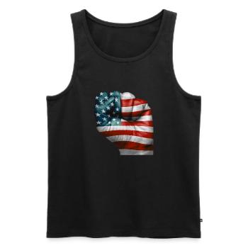 Drapeau américain peint sur un poing - USA - Débardeur bio Premium Homme - noir - Devant - AI Model Male 178 light (178cm)