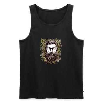 Illustration hipster encadrée de feuilles - Débardeur bio Premium Homme - noir - Devant - Michal (187cm)