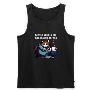 Drôle de chat et de café - Débardeur bio Premium Homme - noir - Devant - Michal (187cm)