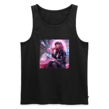 Bubblegum Girl - Cyberpunk Popart Bikergirl - Männer Premium Bio Tank Top - Schwarz - Vorne - AI Model Male 178 light (178cm)