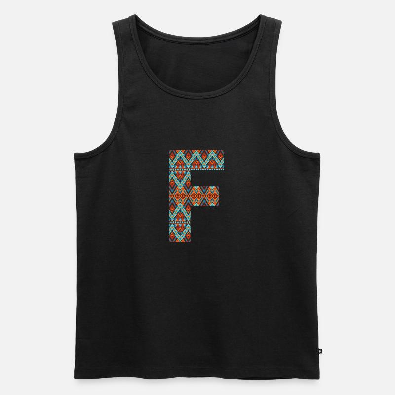 Buchstabe F - Boho-Design, buntes Monogramm - Männer Premium Bio Tank Top - Schwarz