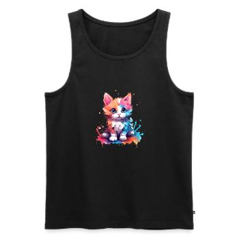 Cute little colored Kitty Cat with Color Splashes - Men's Premium Organic Tank Top - black - Front - AI Model Male 178 light (178cm)