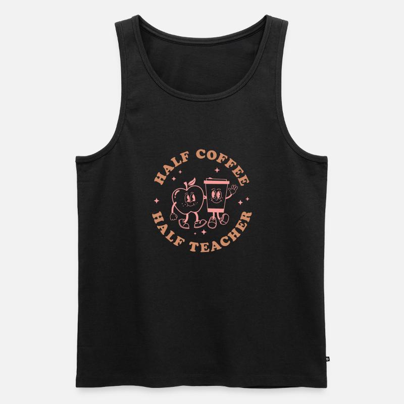 Half Coffee Half Teacher - Männer Premium Bio Tank Top - Schwarz