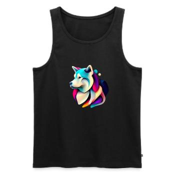 Abstrakter Husky in lebendiger und farbenfroher Kunst - Männer Premium Bio Tank Top - Schwarz - Vorne - AI Model Male 178 light (178cm)