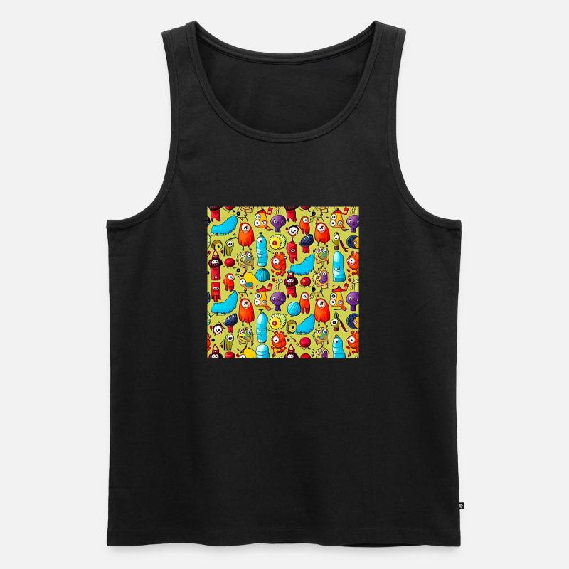 Happy Monsters Muster - Männer Premium Bio Tank Top - Schwarz