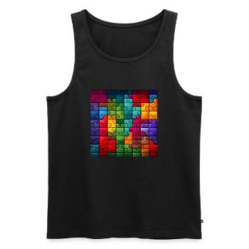 Buntes Regenbogen-Puzzle-Muster - Männer Premium Bio Tank Top - Schwarz - Vorne - AI Model Male 178 light (178cm)