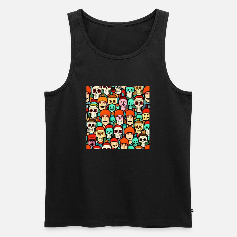 Bunte Totenköpfe patern - Männer Premium Bio Tank Top - Schwarz