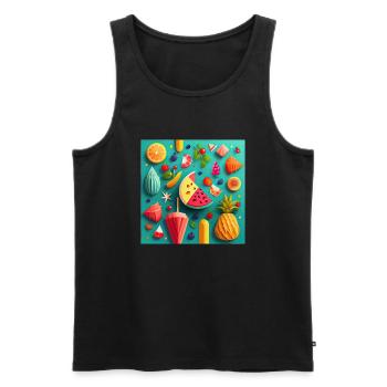 Summer Pattern - Männer Premium Bio Tank Top - Schwarz - Vorne - AI Model Male 178 light (178cm)