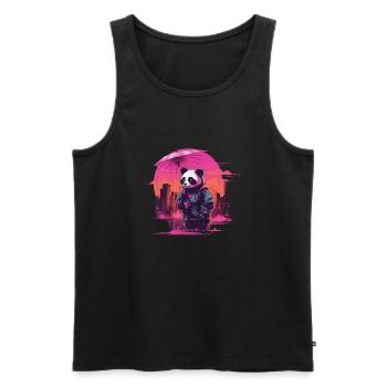 Synthwave Cute Asian Panda with umbrella - Männer Premium Bio Tank Top - Schwarz - Vorne - AI Model Male 178 light (178cm)