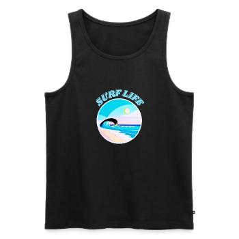 Surf Life, plage, soleil, mer, sable, vagues et été - Débardeur bio Premium Homme - noir - Devant - AI Model Male 178 light (178cm)