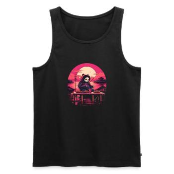 Synthwave mangeant Panda Japon Coucher de soleil - Débardeur bio Premium Homme - noir - Devant - Michal (187cm)