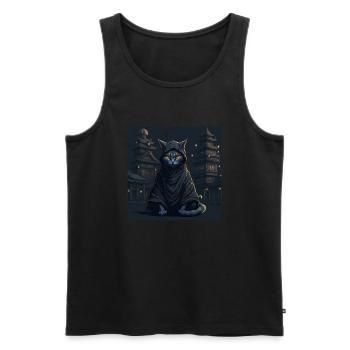 Ninja cat in pajamas, undercover experts - Men's Premium Organic Tank Top - black - Front - AI Model Male 178 light (178cm)