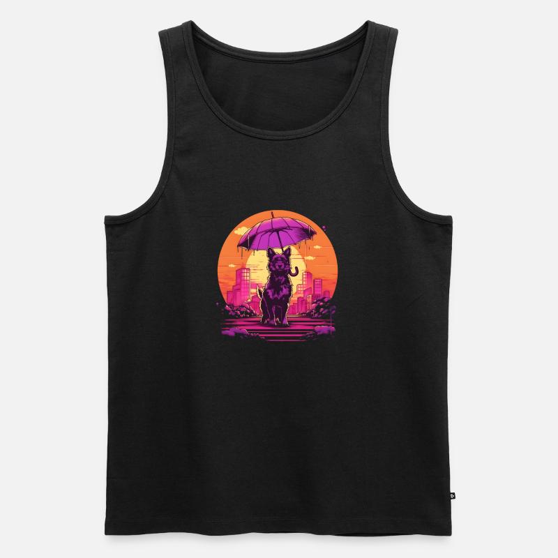 Synthwave japan dog with umbrella - Männer Premium Bio Tank Top - Schwarz