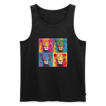 LÖWE POP ART - Männer Premium Bio Tank Top - Schwarz - Vorne - AI Model Male 178 light (178cm)