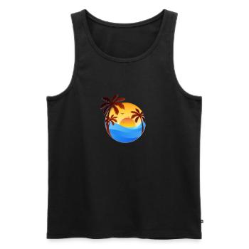Flacher Sonnenuntergangshintergrund mit Palmen - Männer Premium Bio Tank Top - Schwarz - Vorne - AI Model Male 178 light (178cm)