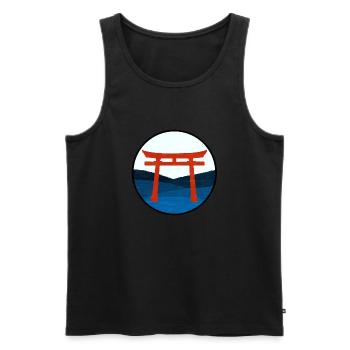 Red Torii Gate on Blue Hills - Digital Drawing - Men's Premium Organic Tank Top - black - Front - AI Model Male 178 light (178cm)