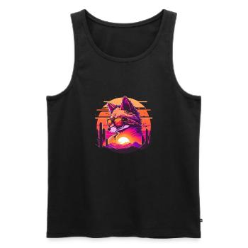 Synthwave Fox Sunset - Männer Premium Bio Tank Top - Schwarz - Vorne - Michal (187cm)