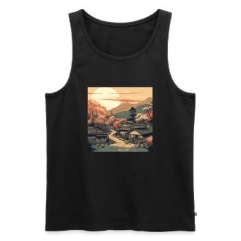 Japan: Vintage-Landschaft in Harmonie - Männer Premium Bio Tank Top - Schwarz - Vorne - AI Model Male 178 light (178cm)