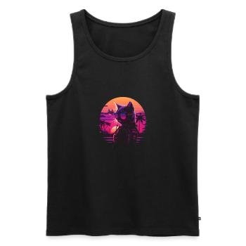 Synthwave cat sunset - Men's Premium Organic Tank Top - black - Front - Michal (187cm)