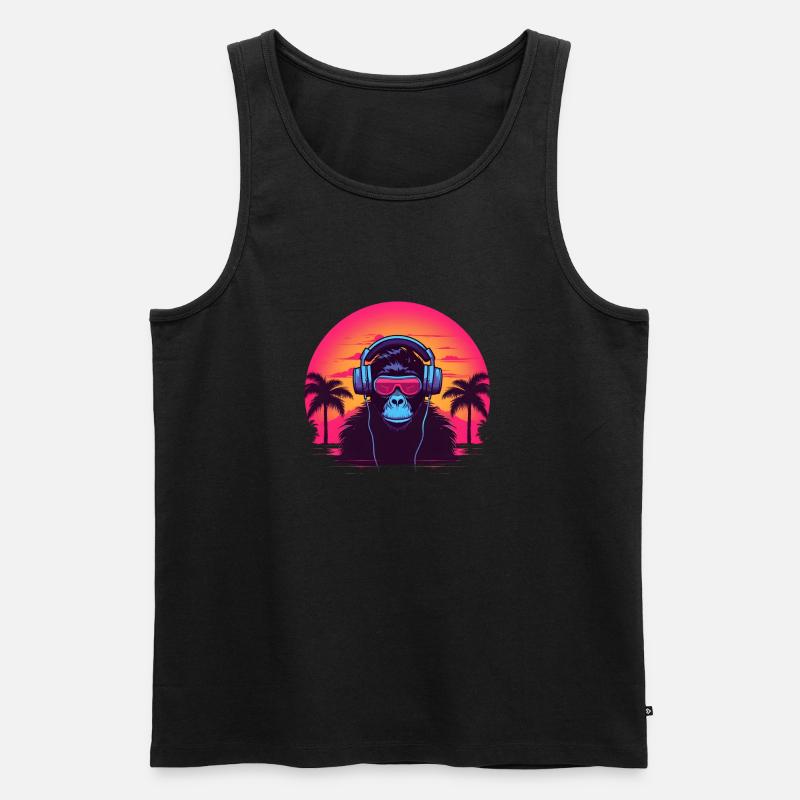 Synthwave DJ Ape - Männer Premium Bio Tank Top - Schwarz