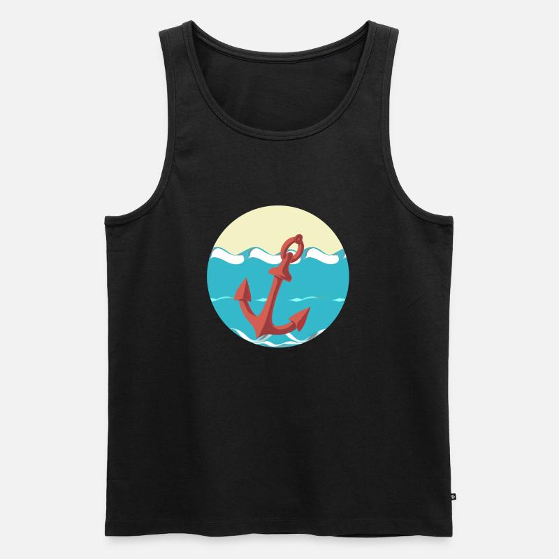 Anchor - Waves - Männer Premium Bio Tank Top - Schwarz