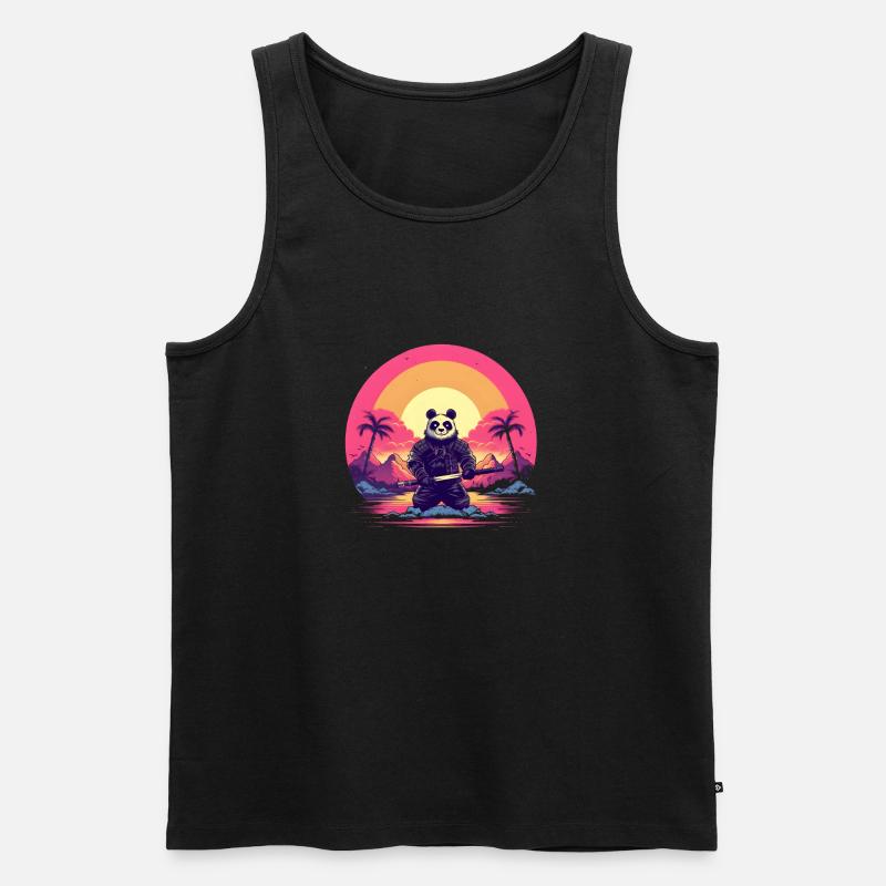 Synthwave Panda Samurai - Männer Premium Bio Tank Top - Schwarz
