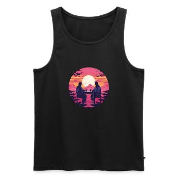Synthwave japon hommes traditionnels boivent ensemble - Débardeur bio Premium Homme - noir - Devant - Michal (187cm)