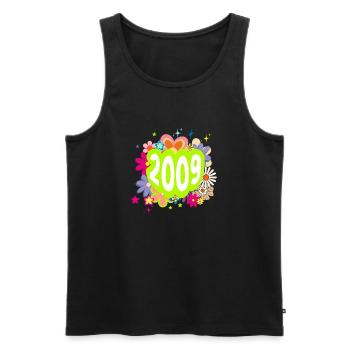 Année 2009 anniversaire Groovy floral - Débardeur bio Premium Homme - noir - Devant - AI Model Male 178 light (178cm)