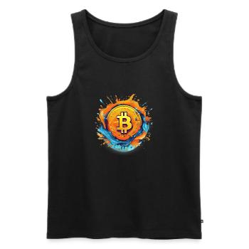 Bitcoin Logo color splash - Männer Premium Bio Tank Top - Schwarz - Vorne - AI Model Male 178 light (178cm)