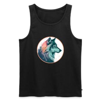 Loup, Chien sauvage, Loup gris, Canis lupus - Débardeur bio Premium Homme - noir - Devant - AI Model Male 178 light (178cm)