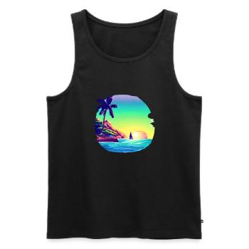 Summer Holiday Sun Palm Beach Palm Island - Men's Premium Organic Tank Top - black - Front - Michal (187cm)