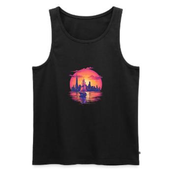 Synthwave sailing ship sunset Dream - Männer Premium Bio Tank Top - Schwarz - Vorne - Michal (187cm)