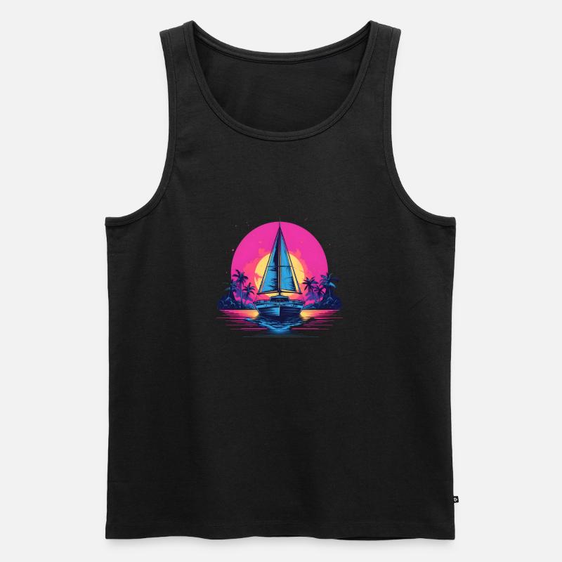 Synthwave Yacht sunset - Männer Premium Bio Tank Top - Schwarz