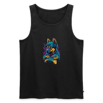 Deutscher Schäferhundwelpe spielt mit Gamecontroll - Männer Premium Bio Tank Top - Schwarz - Vorne - AI Model Male 178 light (178cm)