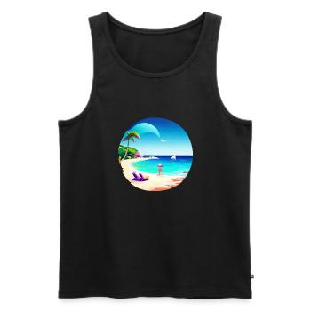 Vacances d’été Palmier Sun Beach Palm Island - Débardeur bio Premium Homme - noir - Devant - Michal (187cm)