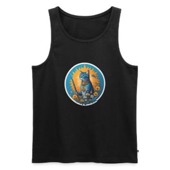 Le chat bleu gardien d’été - Débardeur bio Premium Homme - noir - Devant - Michal (187cm)