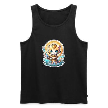 cute kitty swordscat of beach of summer - Men's Premium Organic Tank Top - black - Front - AI Model Male 178 light (178cm)