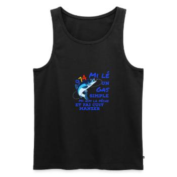 Texte humour créole pêche et cuisine - Débardeur bio Premium Homme - noir - Devant - Michal (187cm)