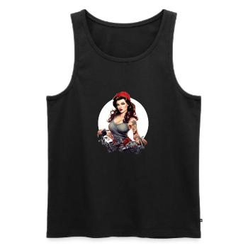 Lydia Pinup-Mechanikerin - Männer Premium Bio Tank Top - Schwarz - Vorne - AI Model Male 178 light (178cm)