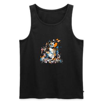 Miko le chat peintre - Débardeur bio Premium Homme - noir - Devant - AI Model Male 178 light (178cm)