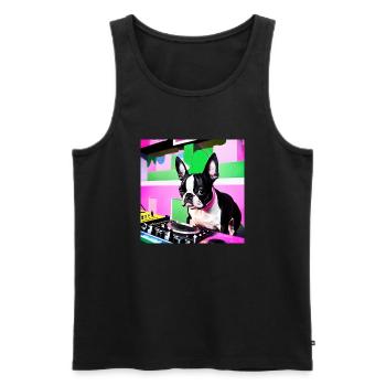 Boston Terrier DJ - Débardeur bio Premium Homme - noir - Devant - AI Model Male 178 light (178cm)